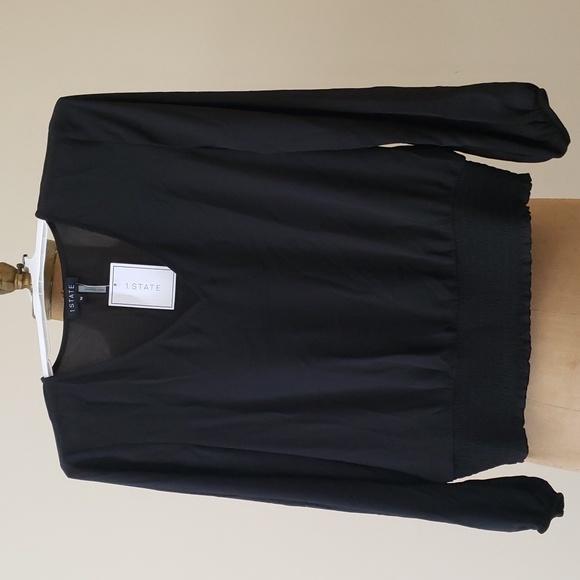 1. State Women's Balloon Sleeve V-Neck Smocked Waist Top, Size Medium - Picture 2 of 4